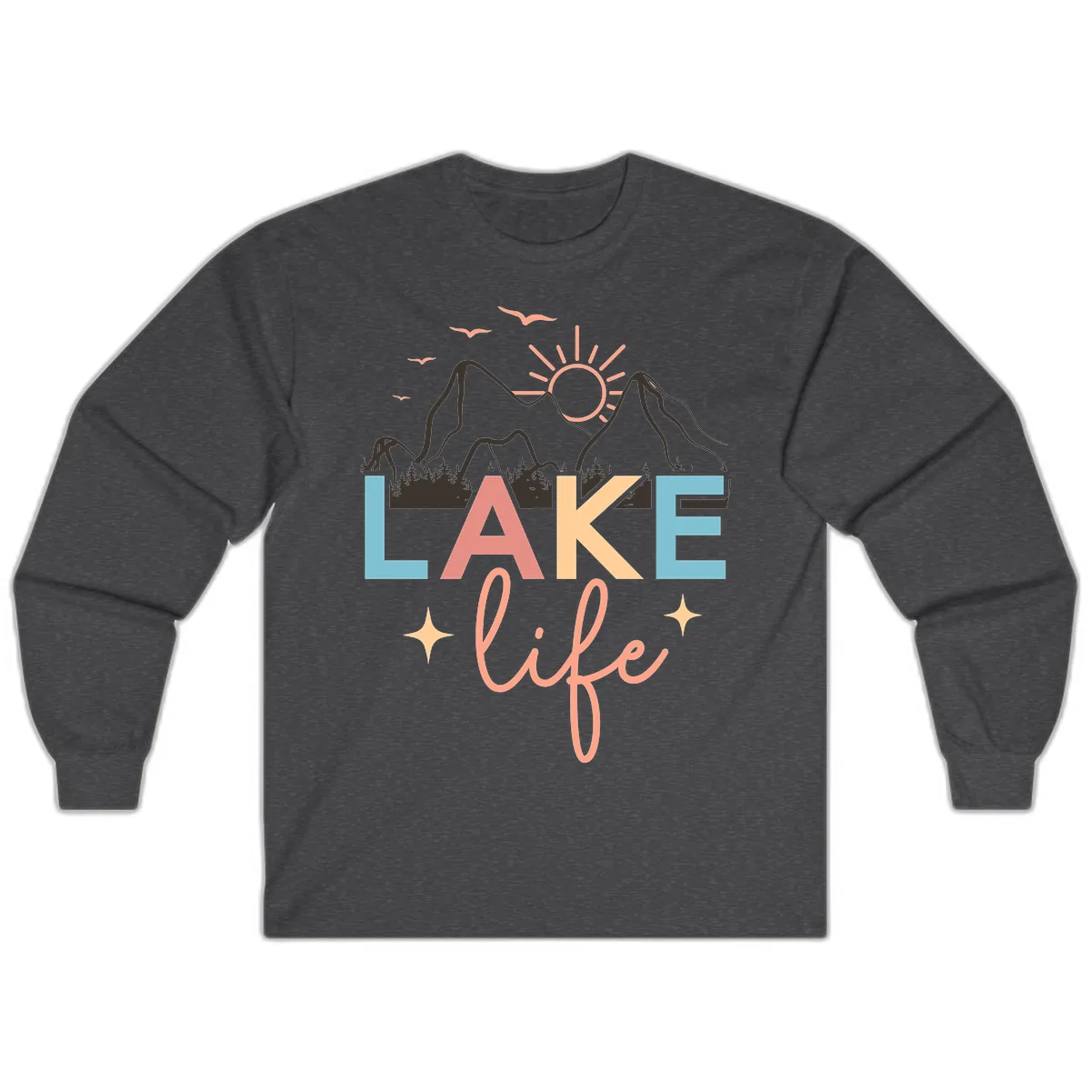 Mountain Lake Life Typography Long Sleeve in Dark Heather